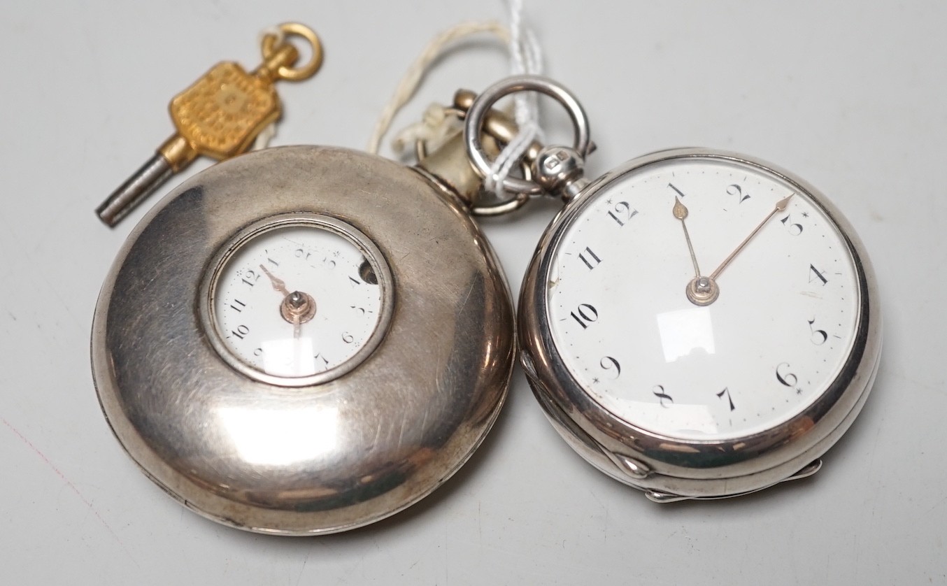 A 19th century silver keywind verge pocket watch, by Ralph Glover, Hyde Park Corner and a 19th century silver half hunter keywind verge pocket watch by Rob. Goldsmith, Liverpool.